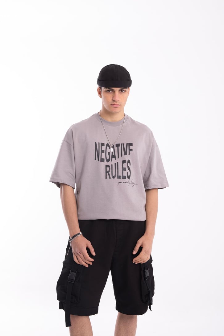 Negative Rules Baskılı Oversize Tshirt