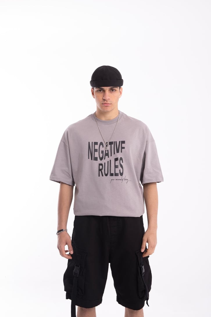 Negative Rules Baskılı Oversize Tshirt