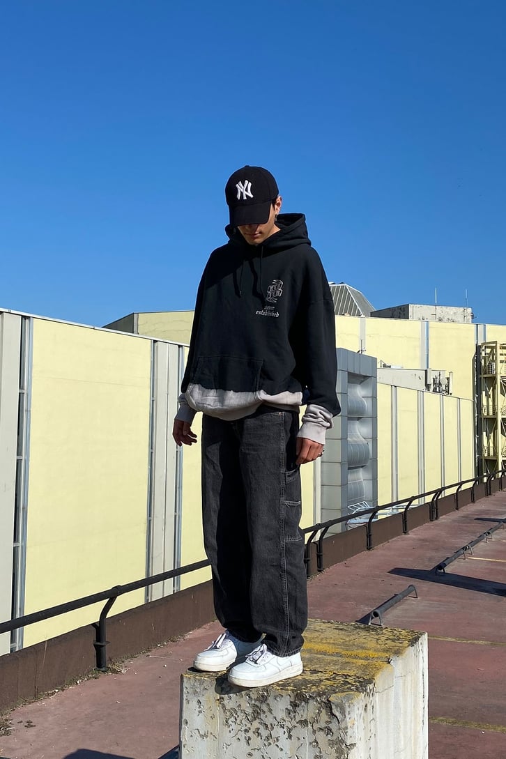 NEVER STABLİSHED BASKILI YIKAMALI OVERSIZE HOODIE