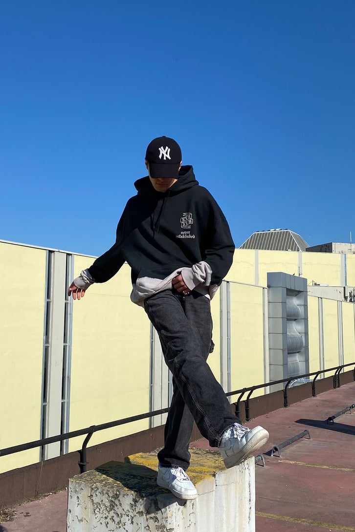 NEVER STABLİSHED BASKILI YIKAMALI OVERSIZE HOODIE