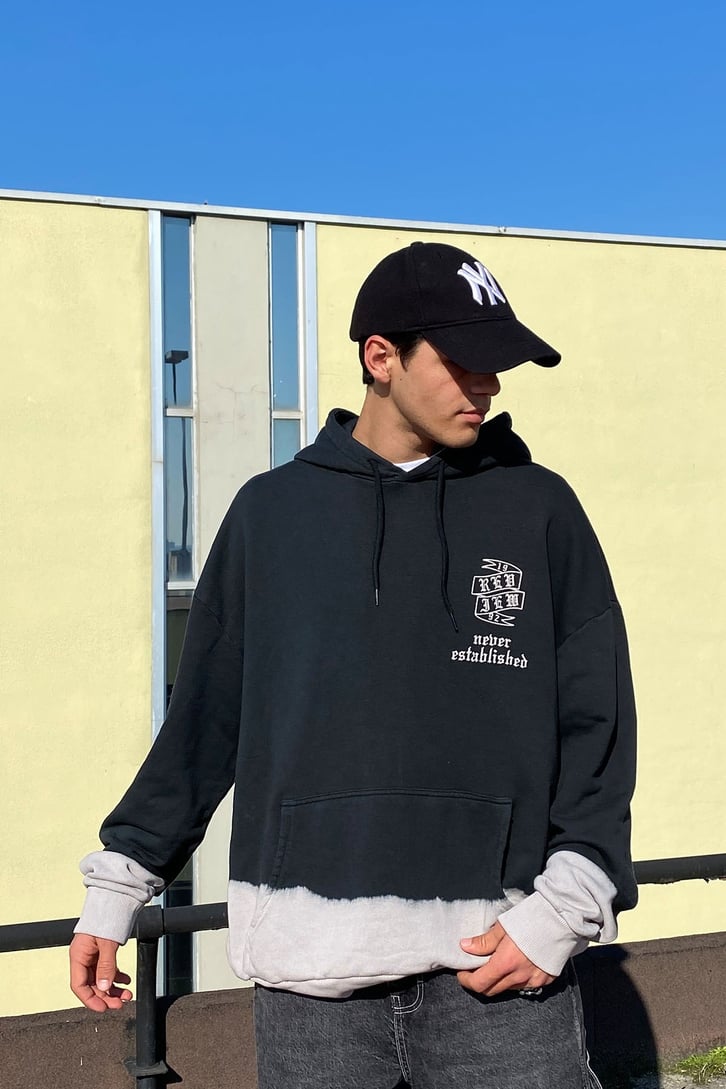 NEVER STABLİSHED BASKILI YIKAMALI OVERSIZE HOODIE