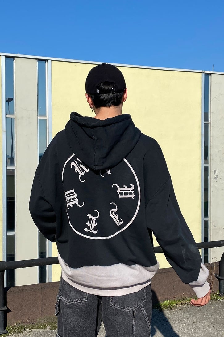 NEVER STABLİSHED BASKILI YIKAMALI OVERSIZE HOODIE