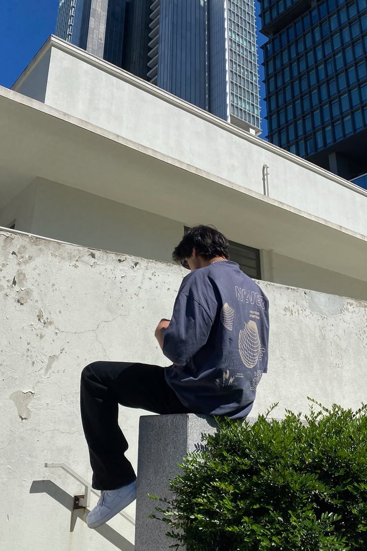 Never The Future Baskılı Acid Wash Oversize Tshirt