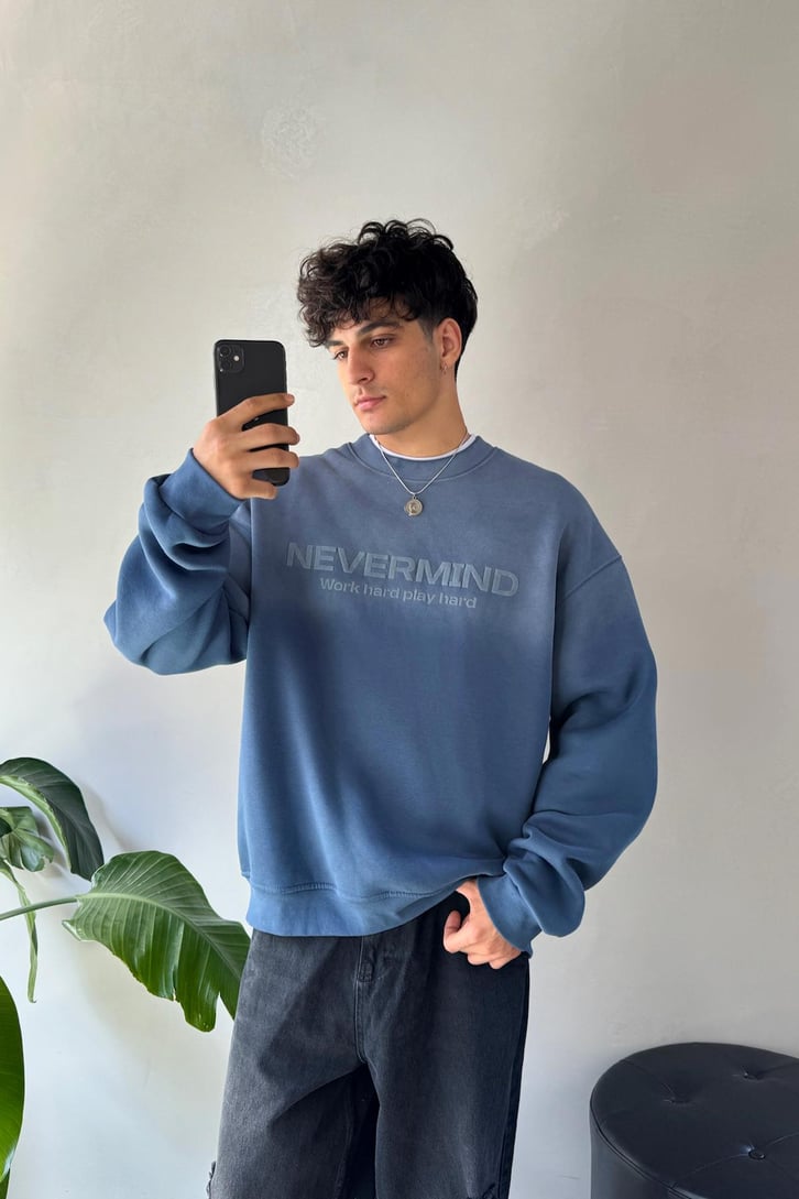 Nevermind Baskılı Bisiklet Yaka Sweatshirt