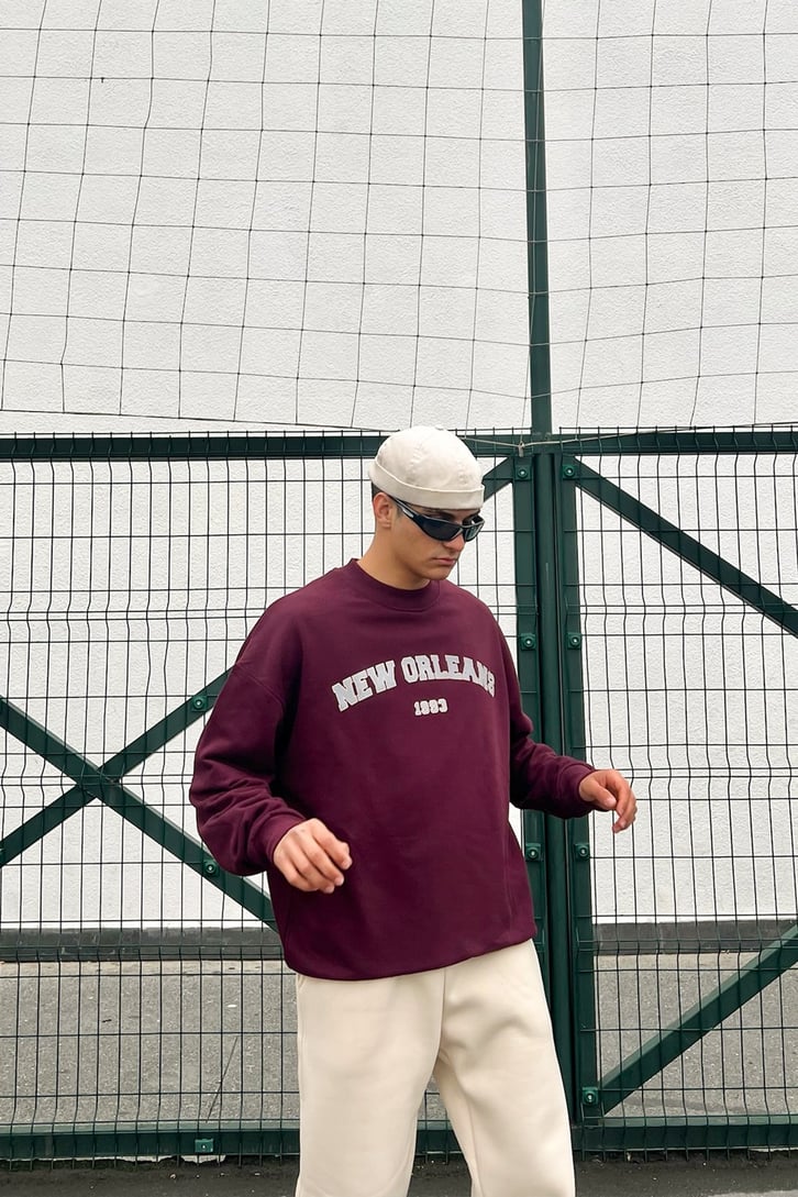 New Orleans Baskılı Bordo Sweatshirt