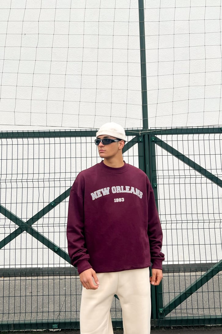 New Orleans Baskılı Bordo Sweatshirt