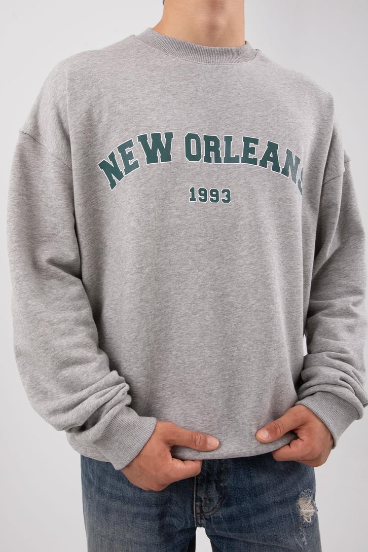New Orleans Baskılı Gri Melanj Hoodie