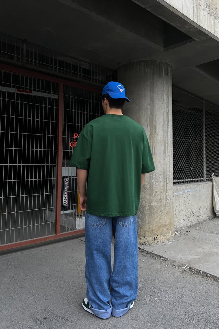New Orleans Baskılı Gri Melanj Oversize Tişört