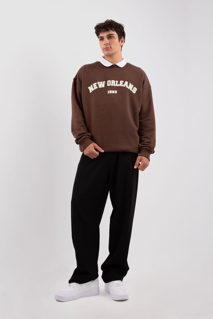 New Orleans Baskılı Gri Melanj Sweatshirt