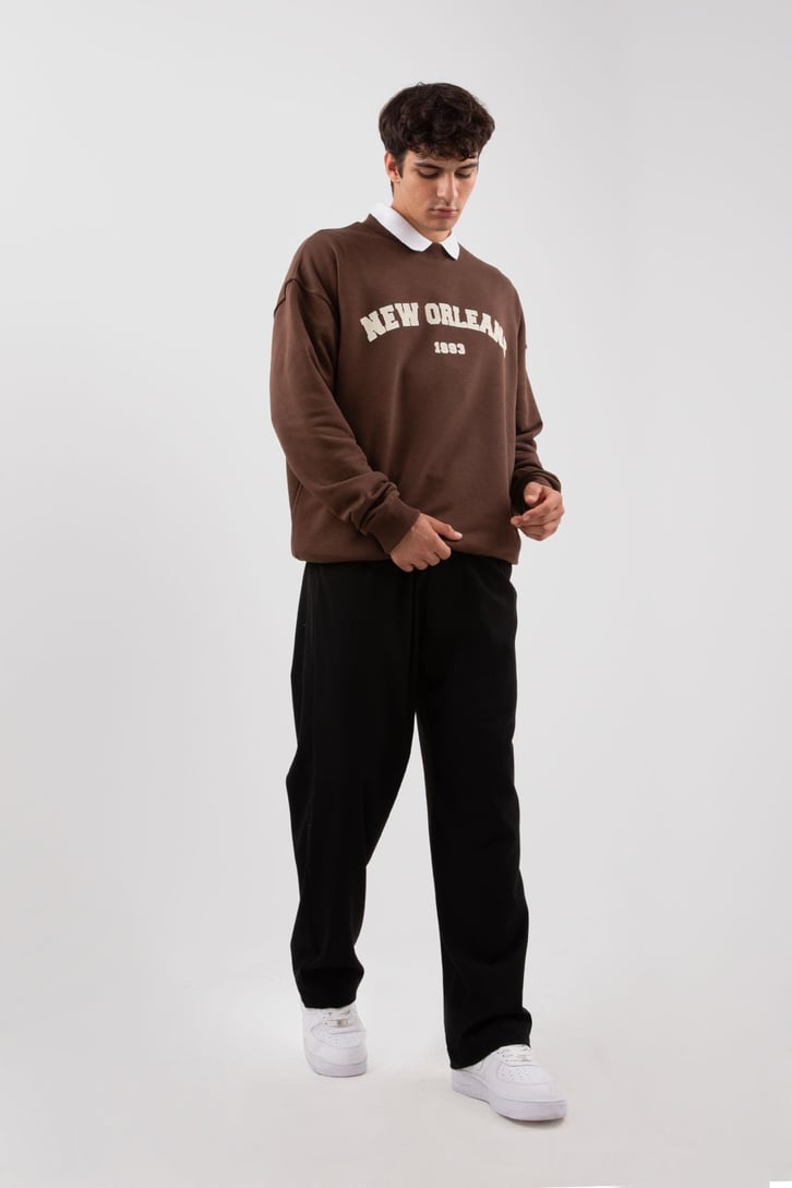 New Orleans Baskılı Gri Melanj Sweatshirt