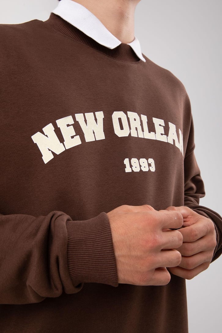 New Orleans Baskılı Gri Melanj Sweatshirt