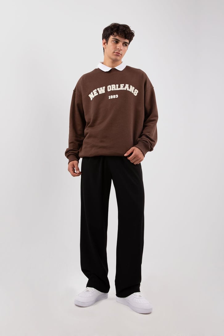 New Orleans Baskılı Gri Melanj Sweatshirt