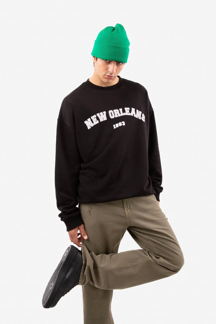 New Orleans Baskılı Haki Sweatshirt