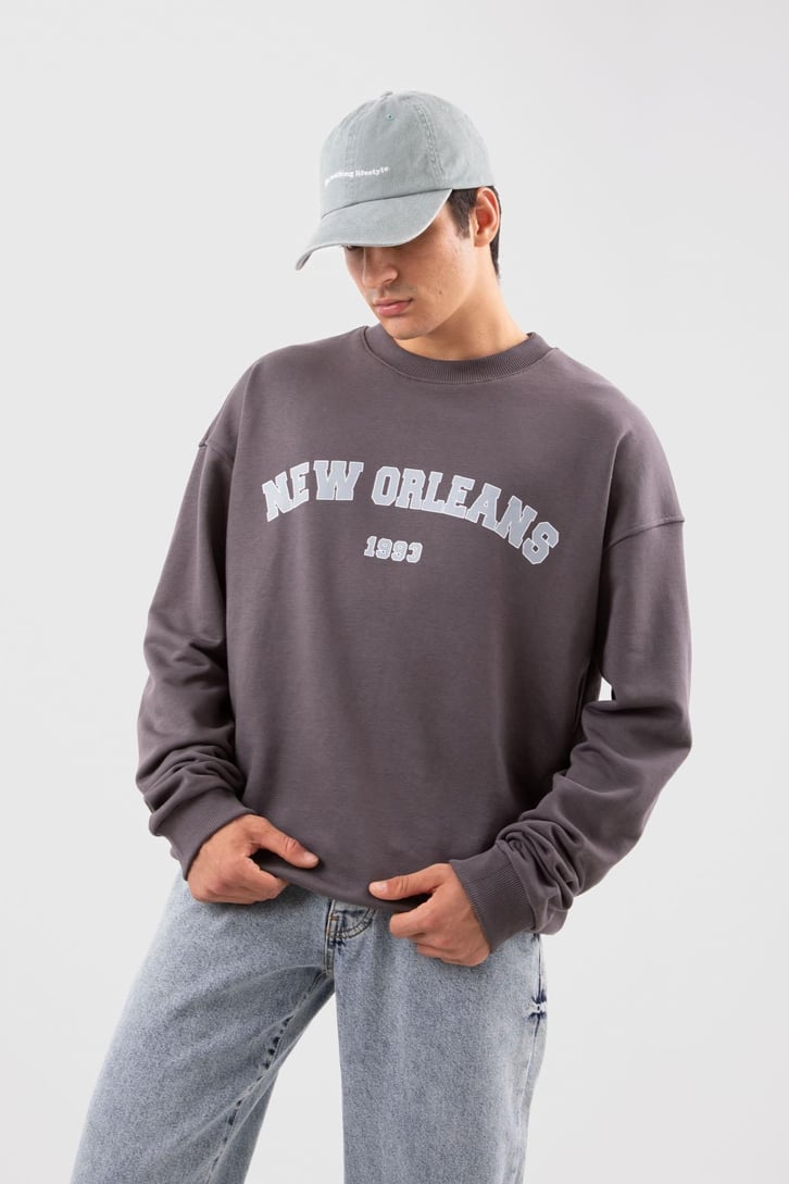 New Orleans Baskılı Haki Sweatshirt