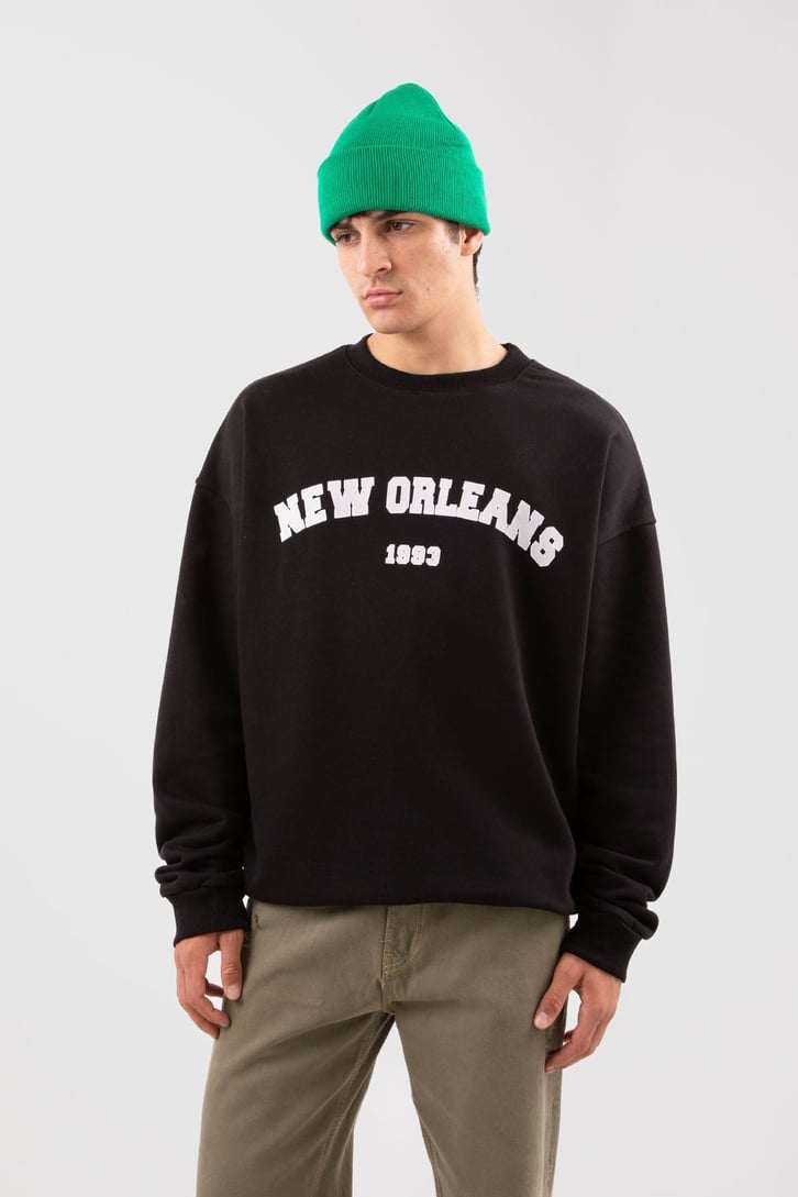 New Orleans Baskılı Haki Sweatshirt