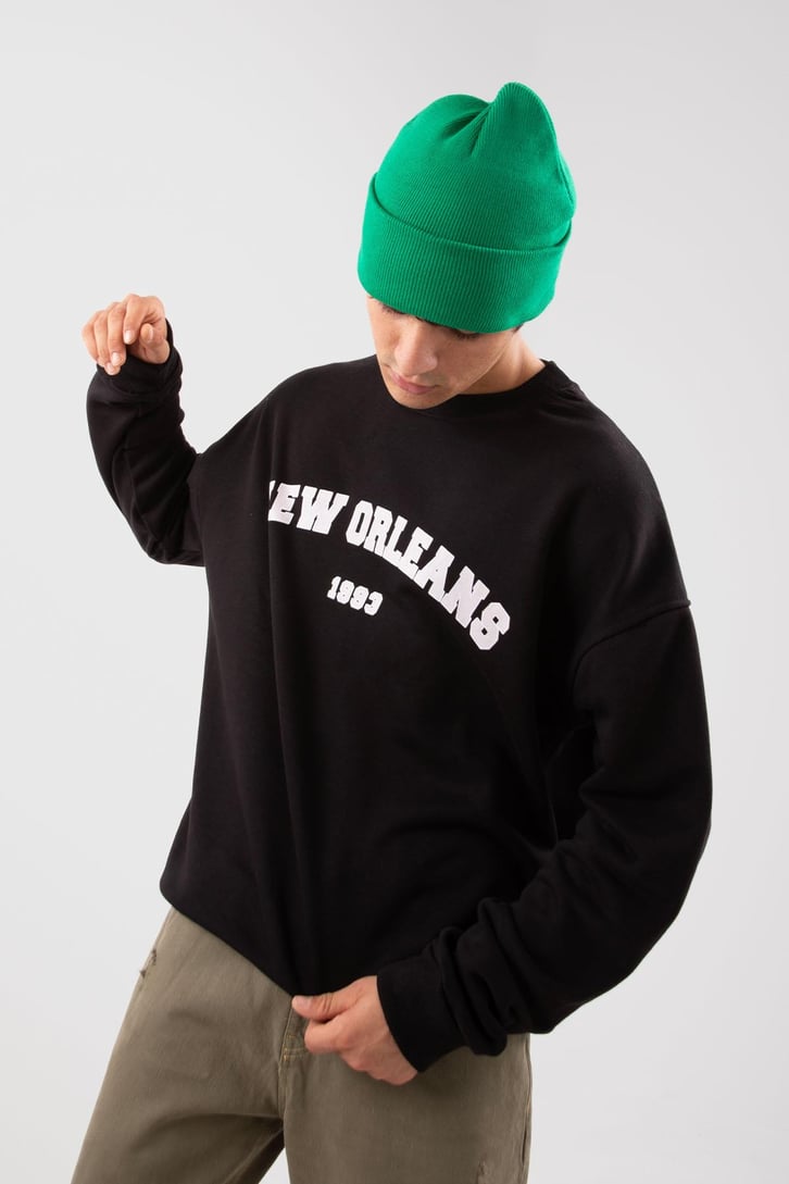 New Orleans Baskılı Haki Sweatshirt