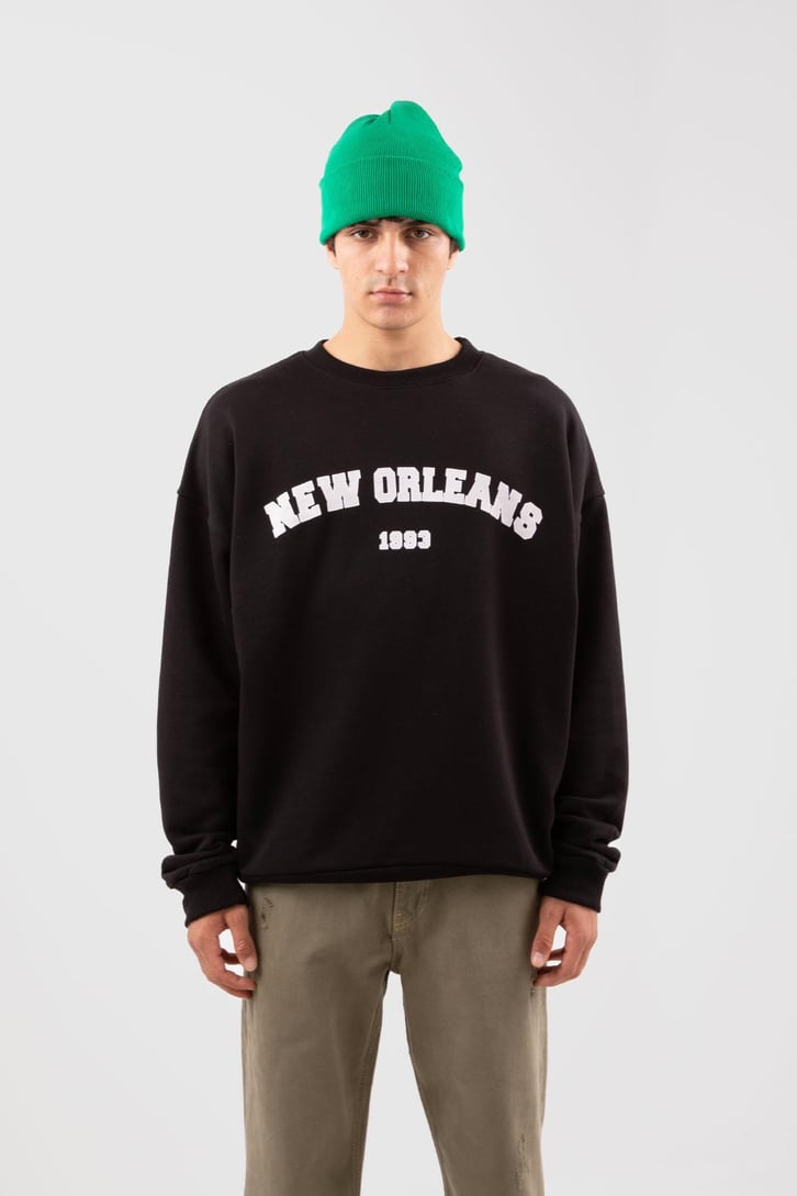 New Orleans Baskılı Haki Sweatshirt