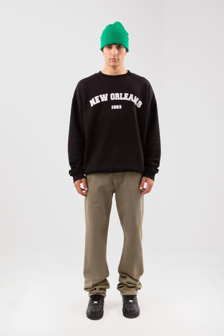 New Orleans Baskılı Haki Sweatshirt