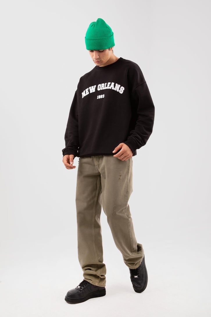New Orleans Baskılı Haki Sweatshirt