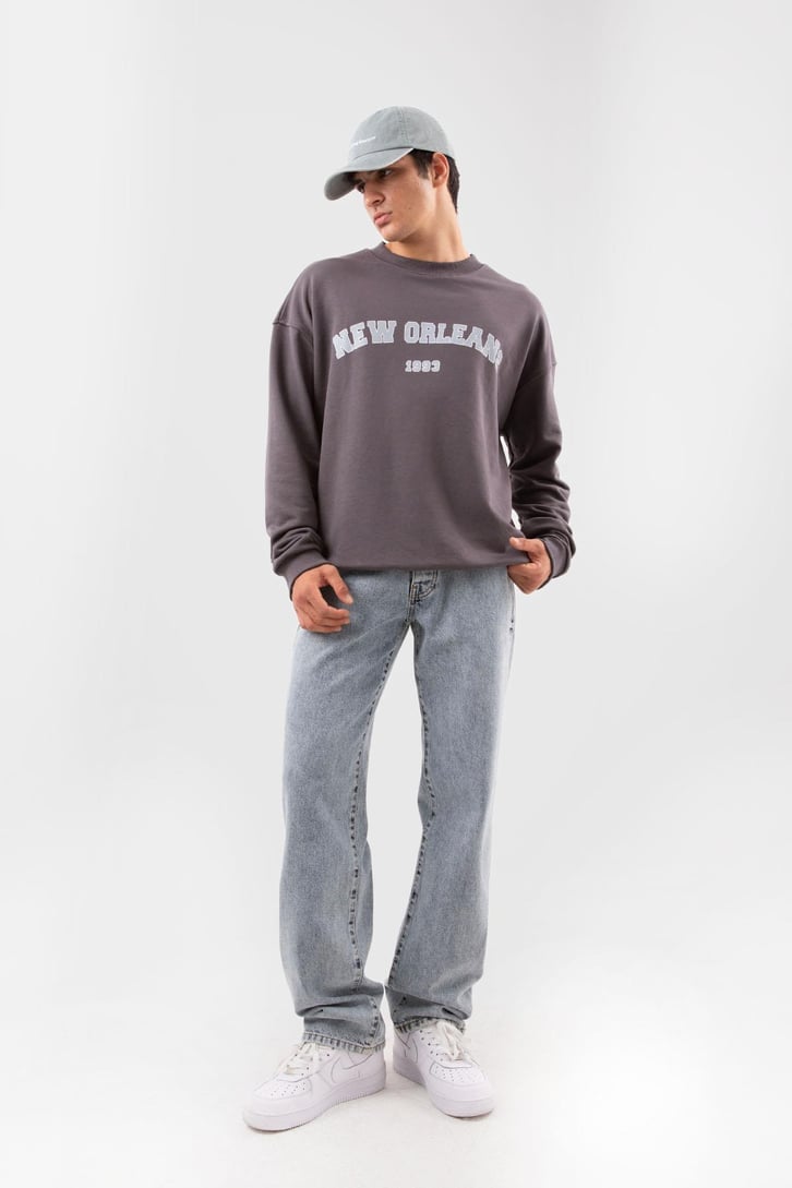 New Orleans Baskılı Haki Sweatshirt