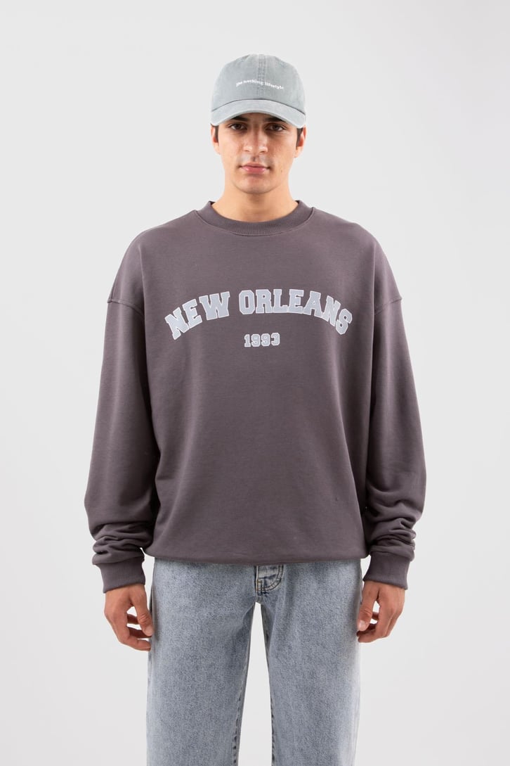 New Orleans Baskılı Haki Sweatshirt