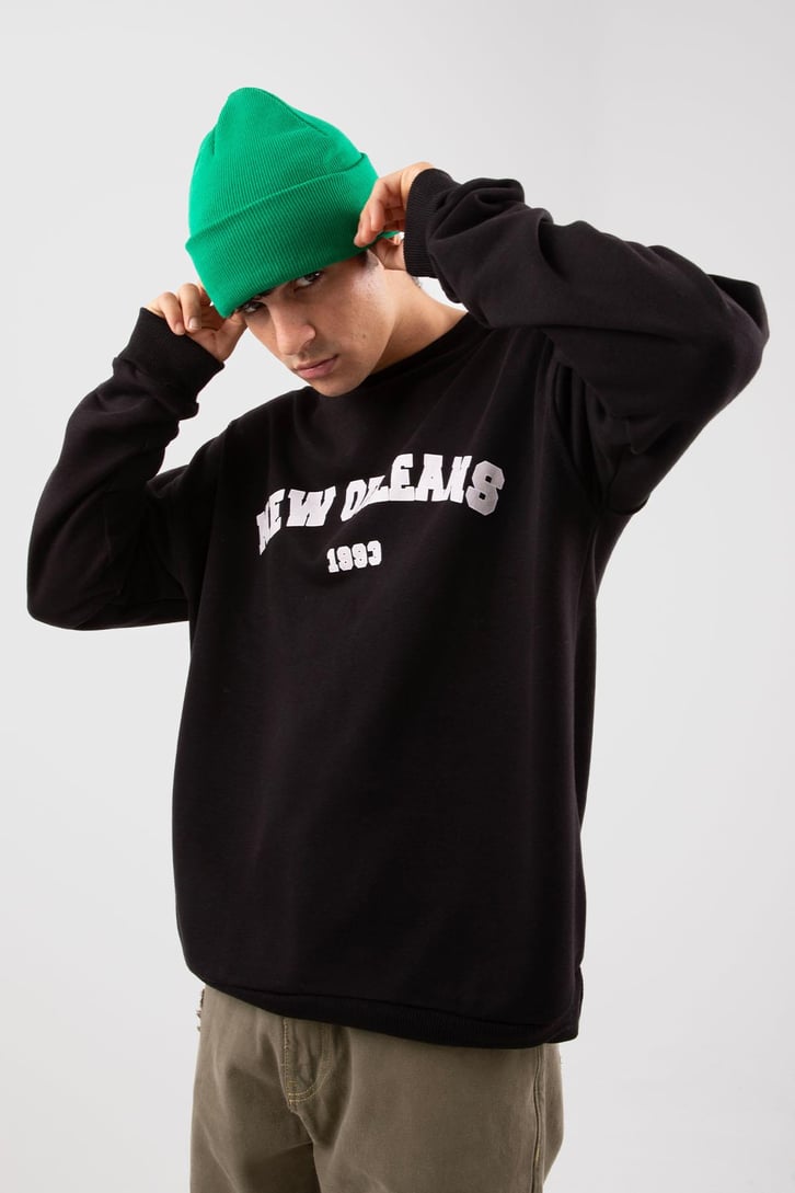 New Orleans Baskılı Haki Sweatshirt