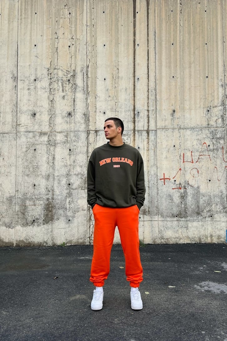 New Orleans Baskılı Haki Sweatshirt