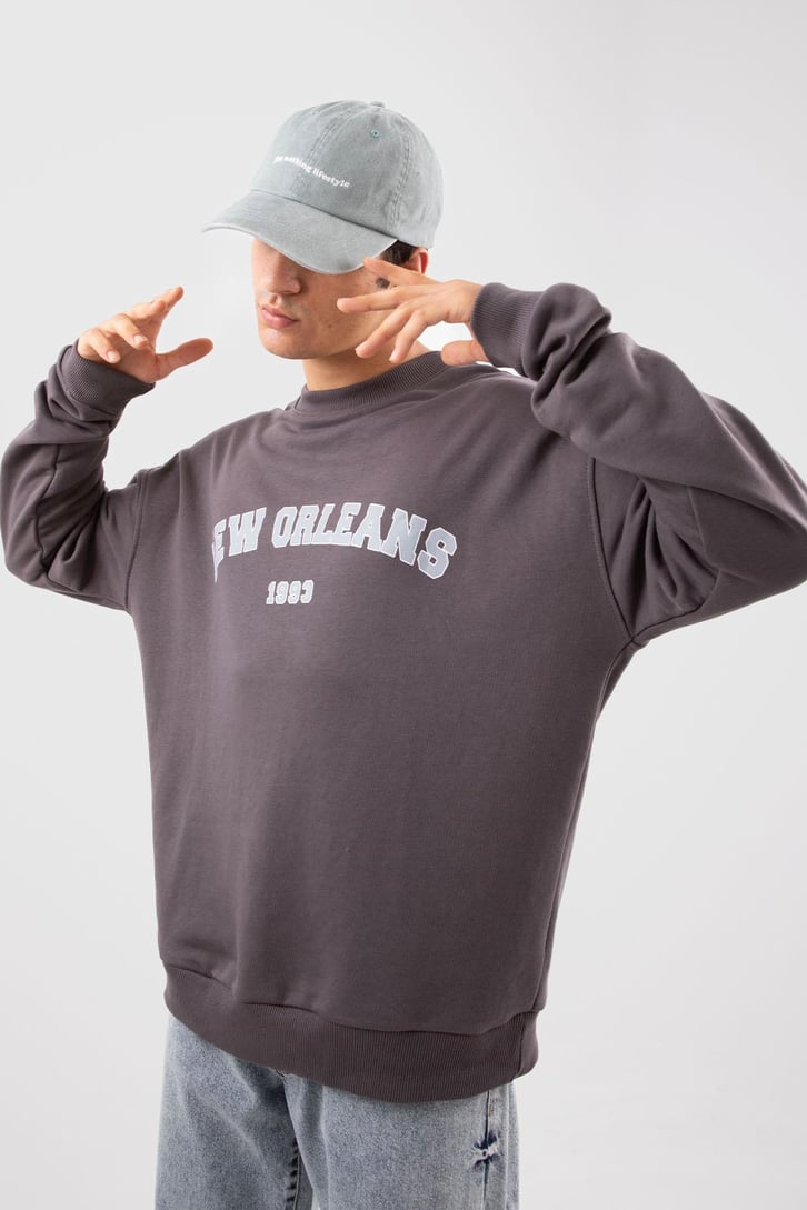 New Orleans Baskılı Haki Sweatshirt