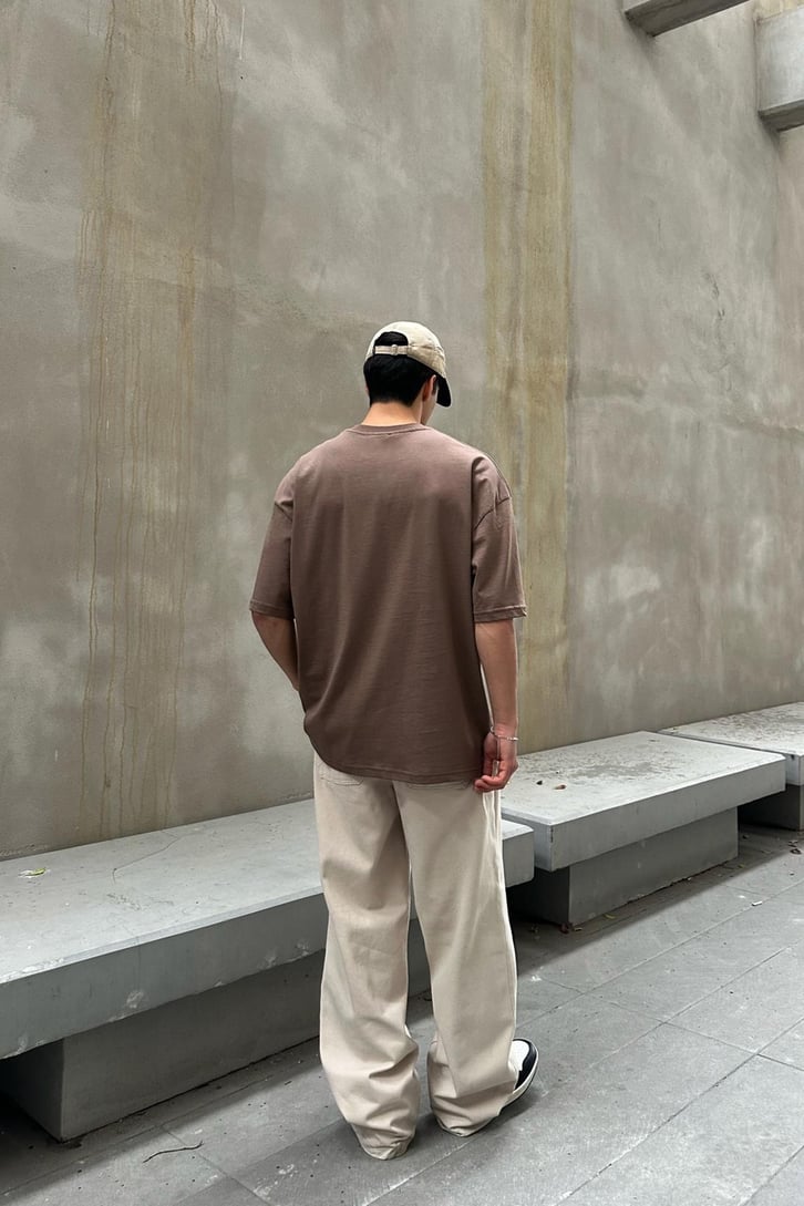 New Orleans Baskılı Kahverengi Oversize Tişört