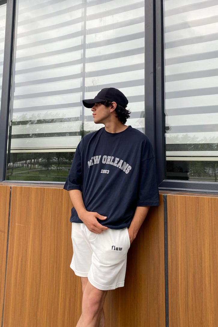 New Orleans Baskılı Lacivert Oversize Tshirt