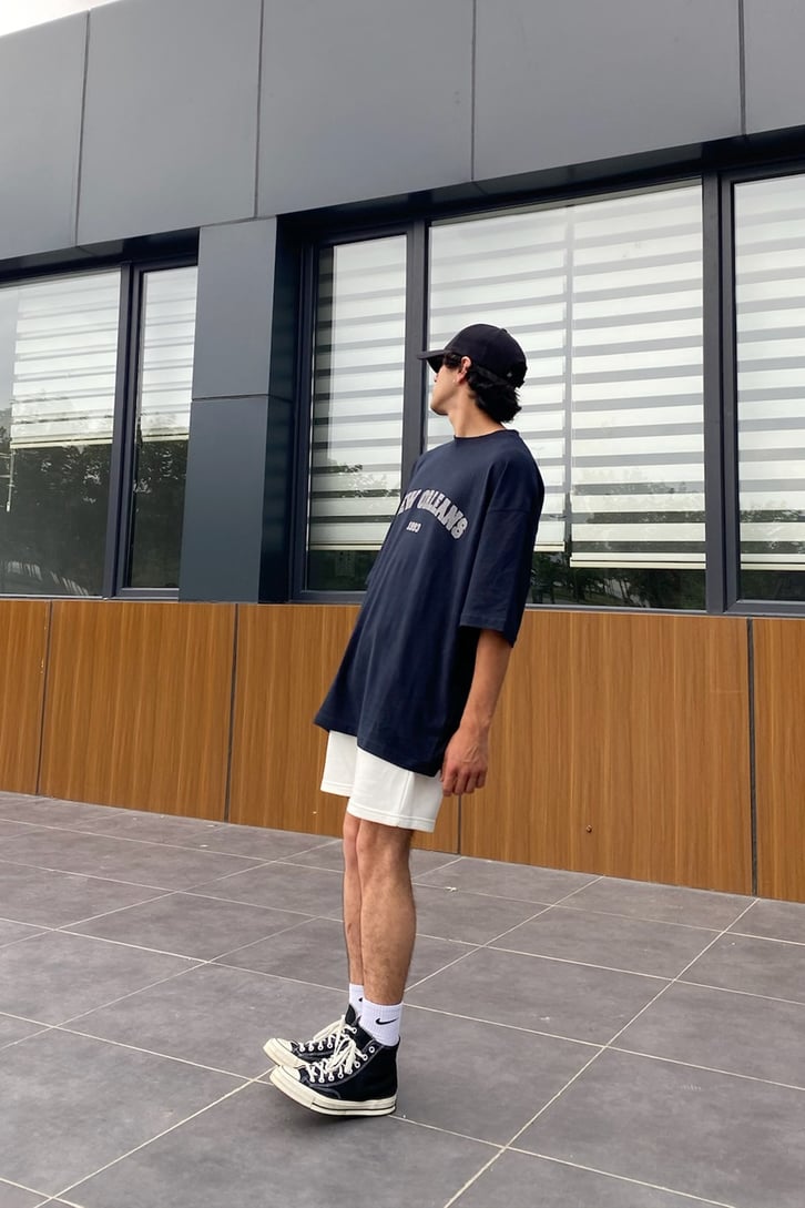 New Orleans Baskılı Lacivert Oversize Tshirt