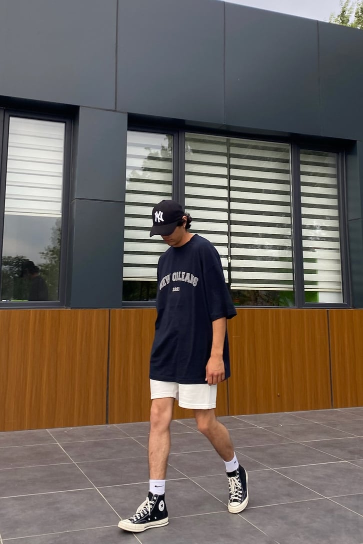 New Orleans Baskılı Lacivert Oversize Tshirt