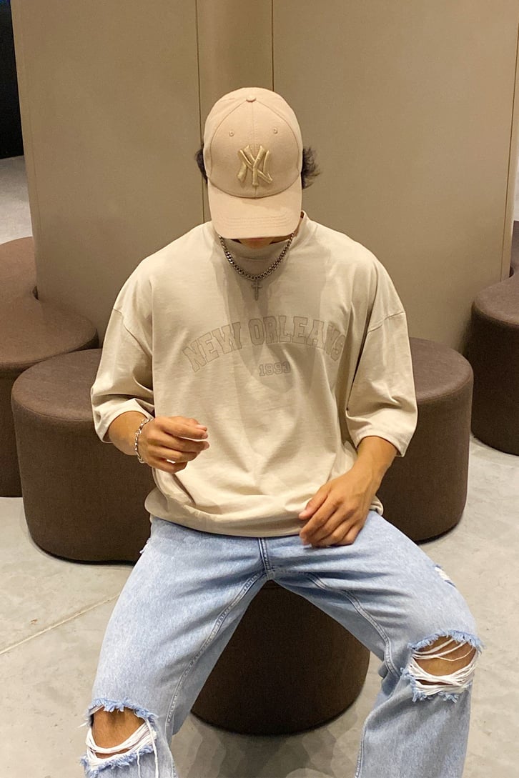 New Orleans Baskılı Oversize Tshirt