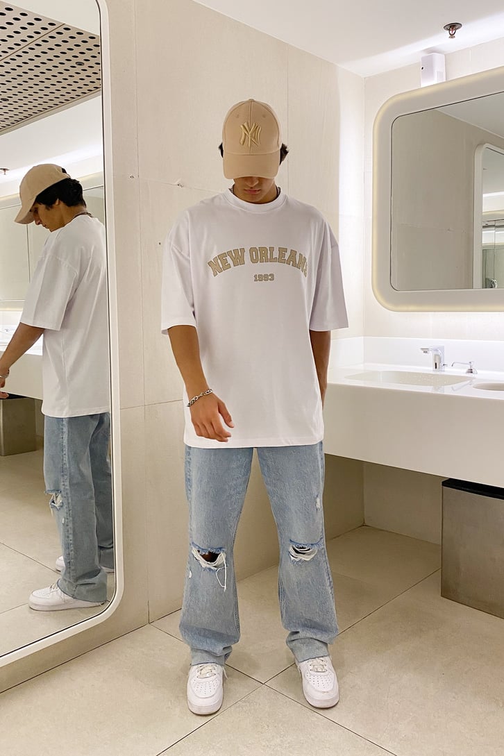 New Orleans Baskılı Oversize Tshirt