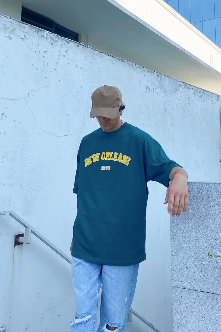 New Orleans Baskılı Oversize Tshirt