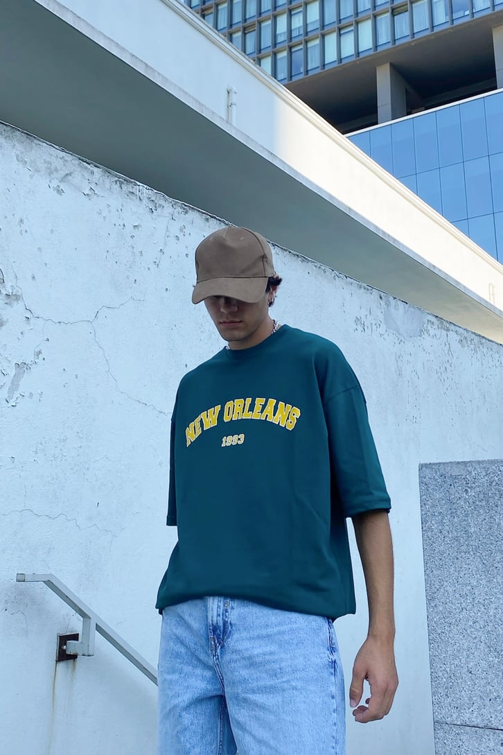 New Orleans Baskılı Oversize Tshirt