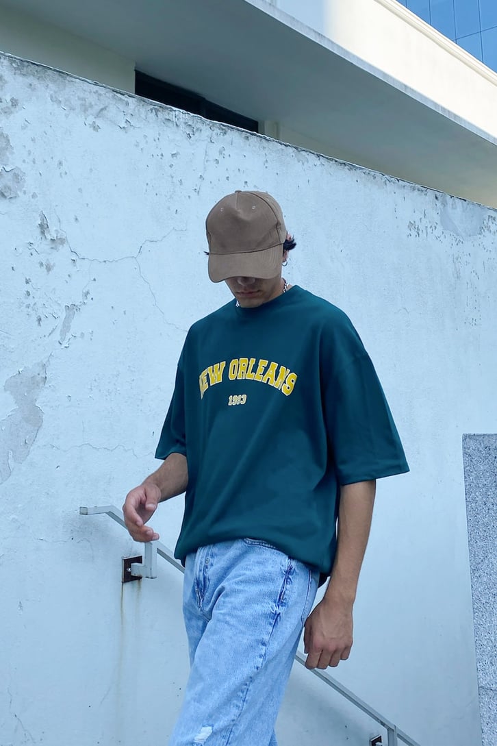 New Orleans Baskılı Oversize Tshirt