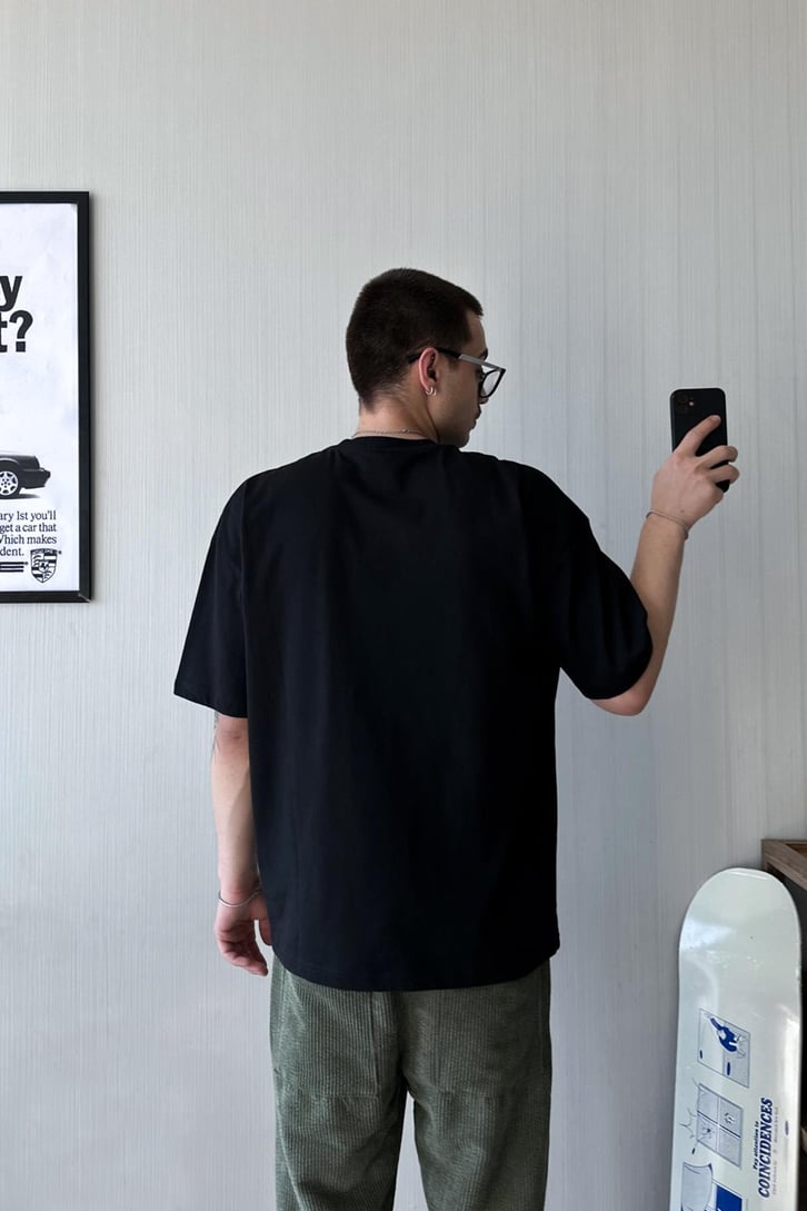New Orleans Baskılı Siyah Oversize Tişört