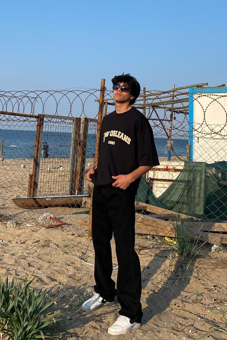 New Orleans Baskılı Siyah Oversize Tshirt