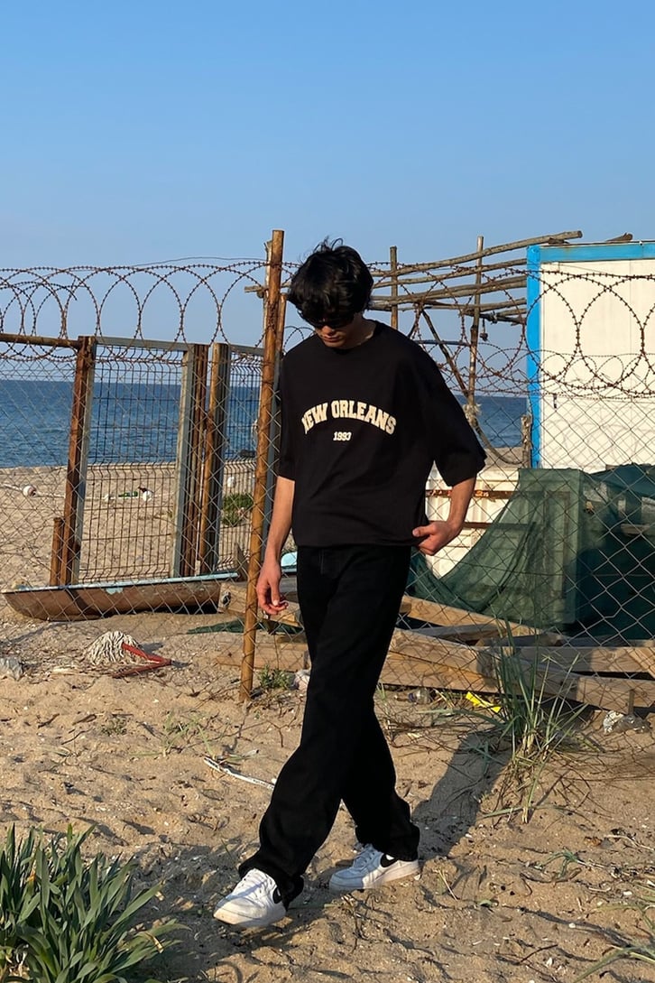 New Orleans Baskılı Siyah Oversize Tshirt