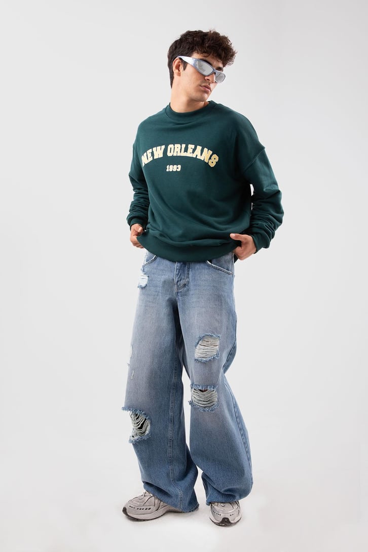 New Orleans Baskılı Yeşil Hoodie