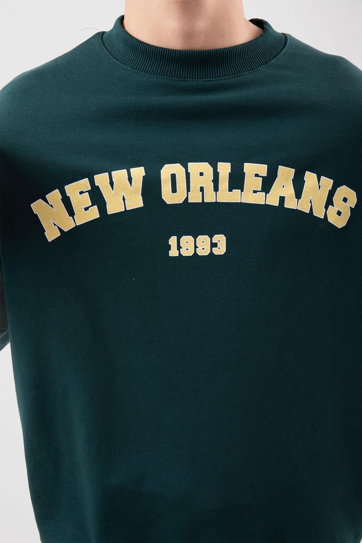 New Orleans Baskılı Yeşil Hoodie