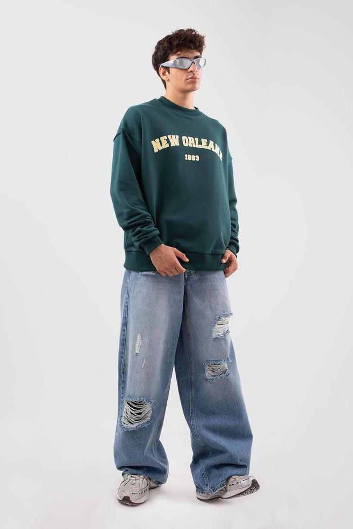 New Orleans Baskılı Yeşil Hoodie