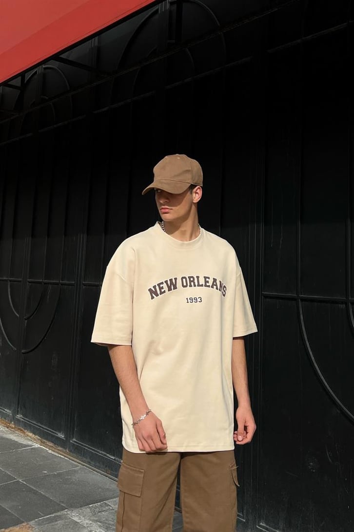 New Orleans Bej Oversize Tişört