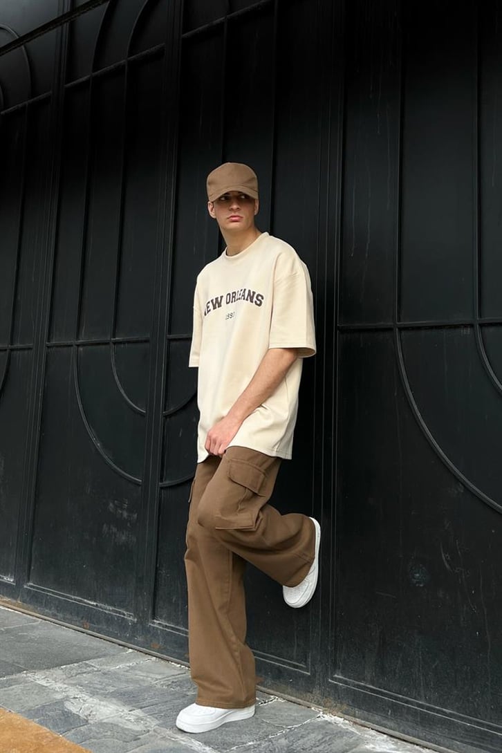 New Orleans Bej Oversize Tişört