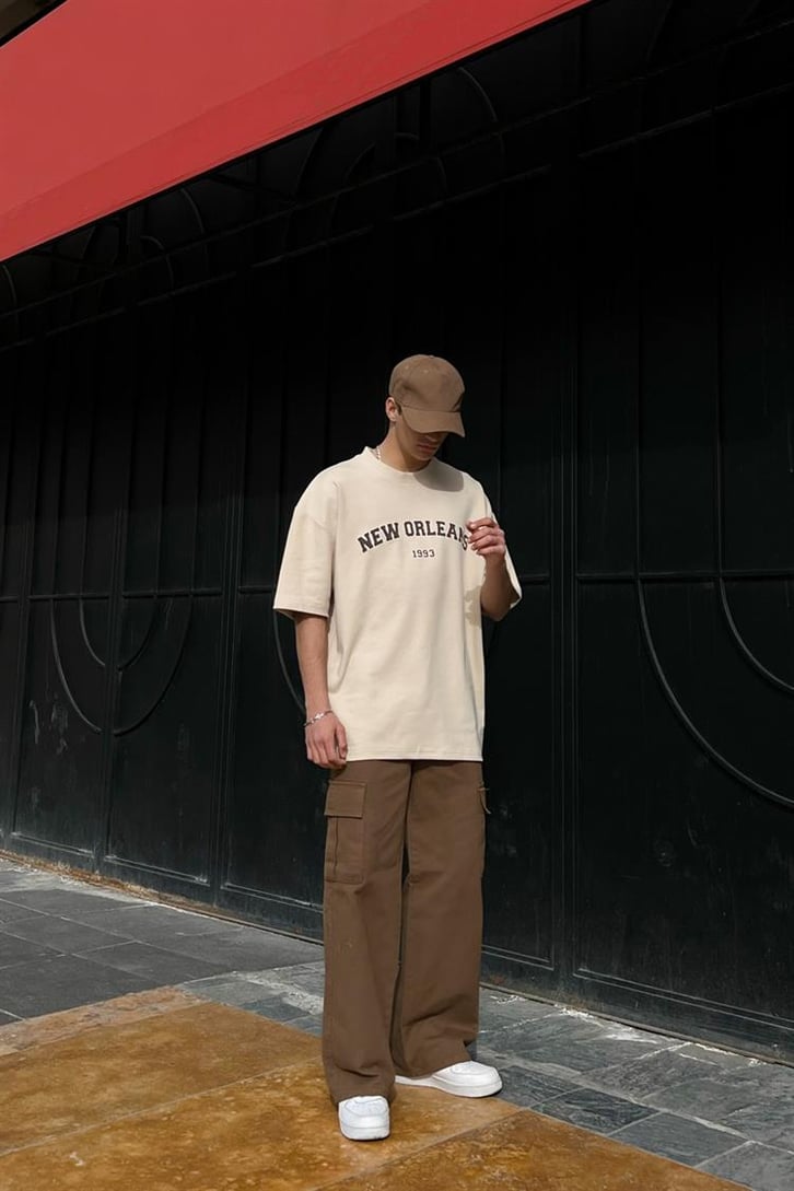 New Orleans Bej Oversize Tişört