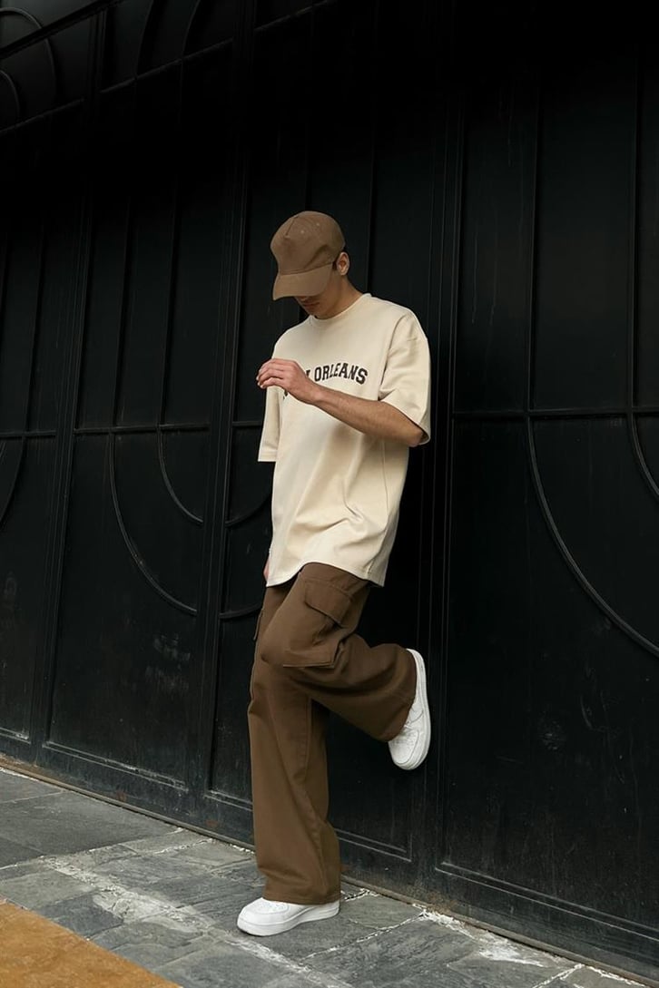 New Orleans Bej Oversize Tişört