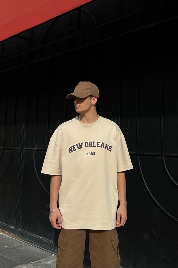 New Orleans Bej Oversize Tişört