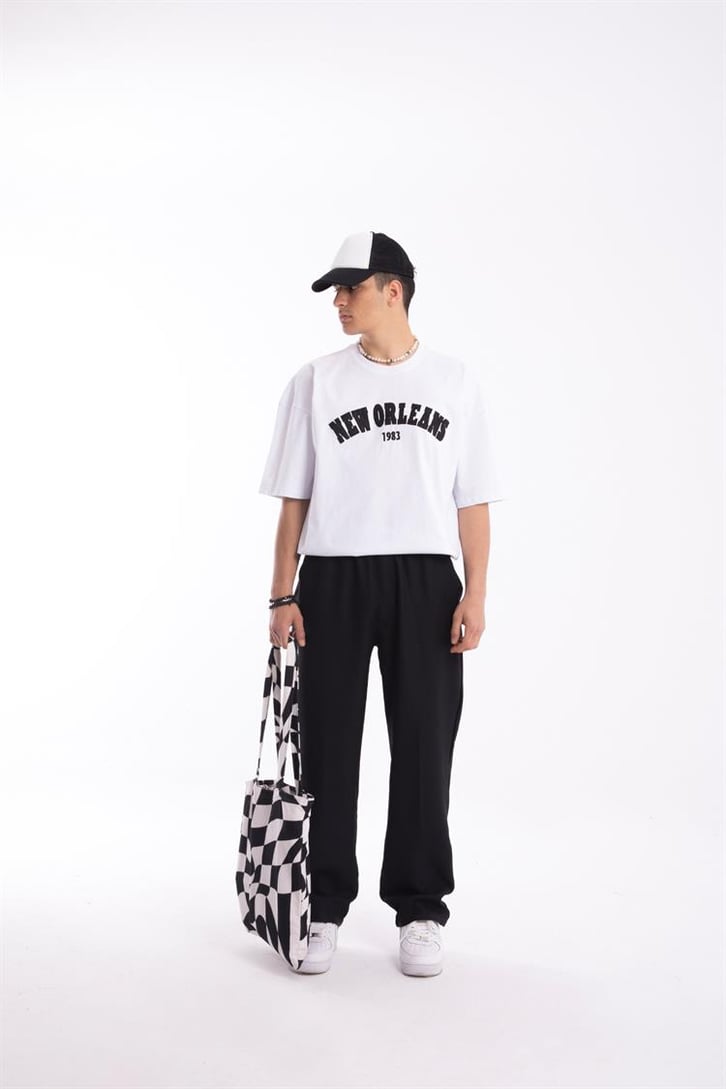 New Orleans Nakışlı Beyaz Oversize Tişört