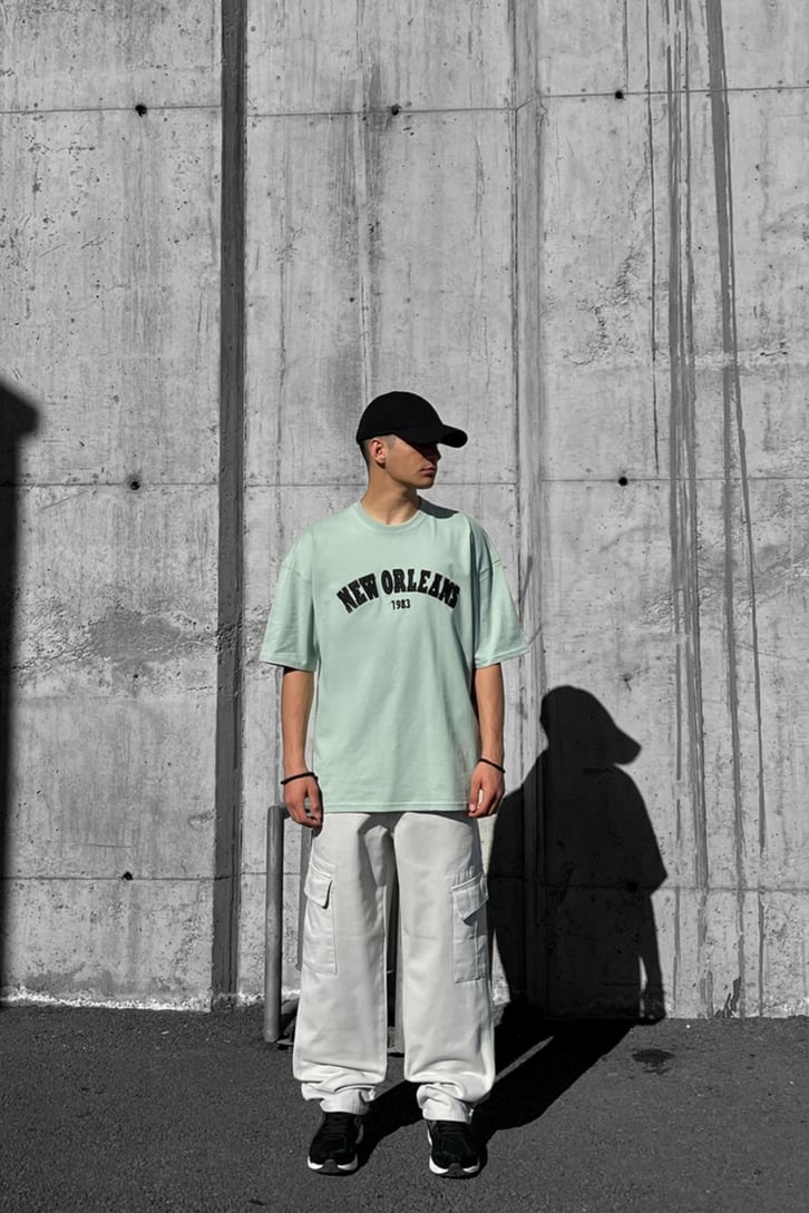 New Orleans Nakışlı Su Yeşili Oversize Tshirt